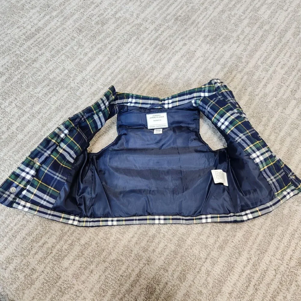 JANIE & JACK toddler plaid flannel puffer vest blue green size 12-18 months